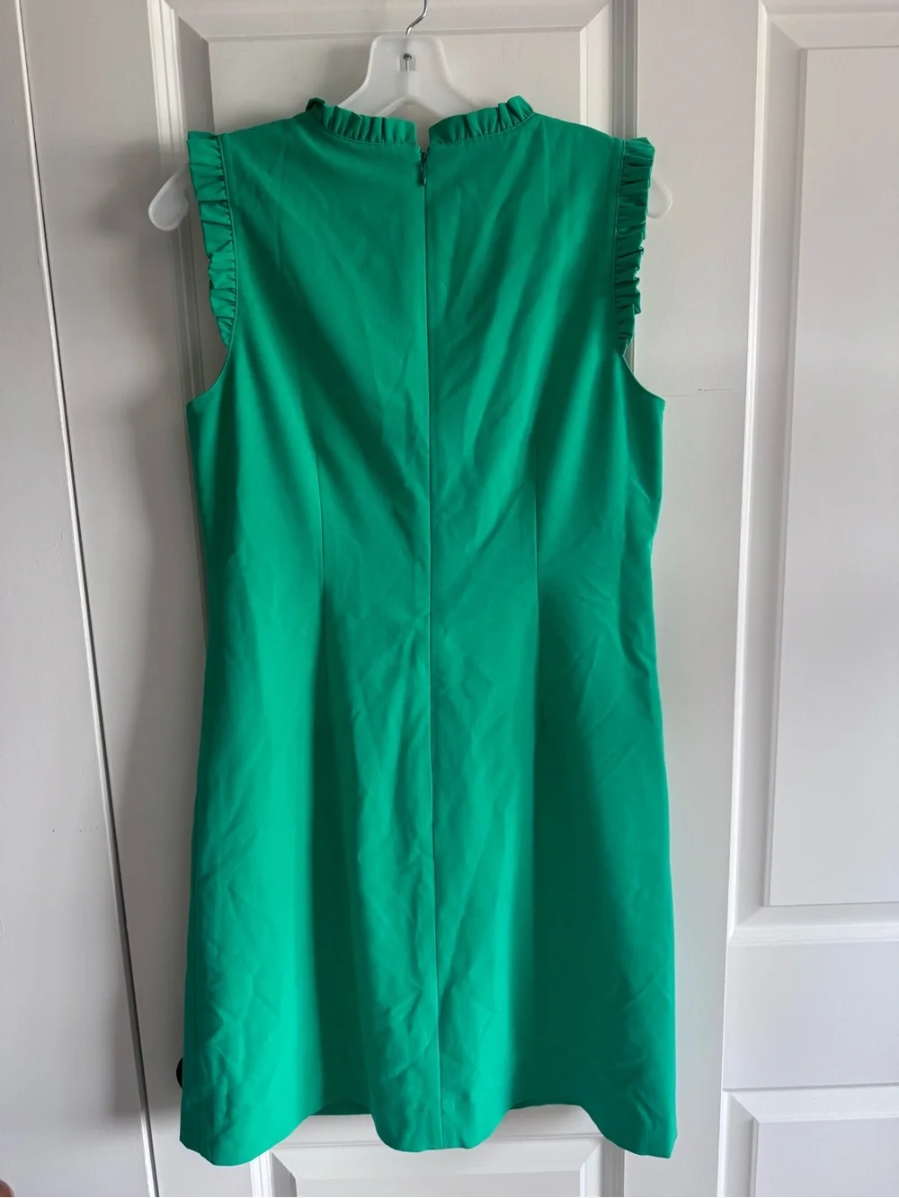 J. Crew Sleeveless Ruffle-Trim Shift Dress in Green